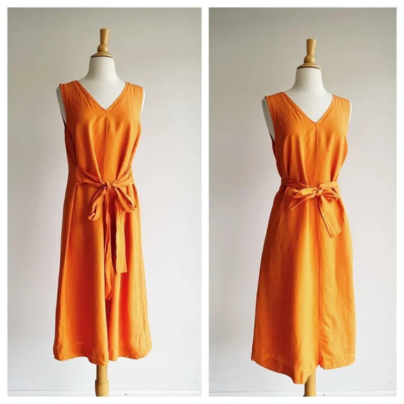 ANN TAYLOR PETITE | Orange Linen Blend Midi Dress | SP - Picture 1 of 6